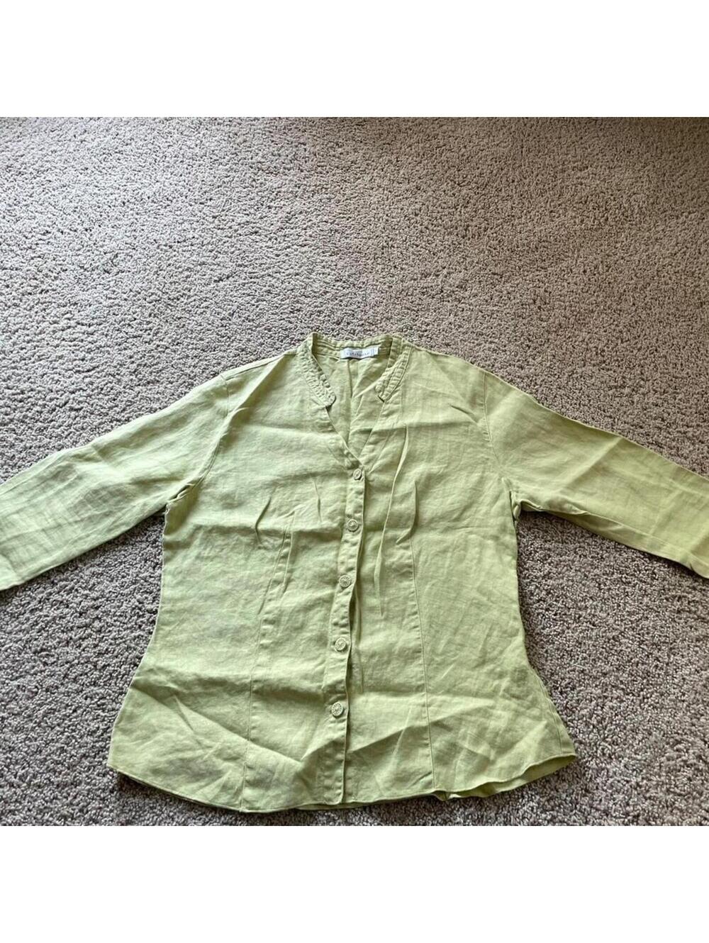 Women's Green blazer / Cardigan linen open front L LARGE
